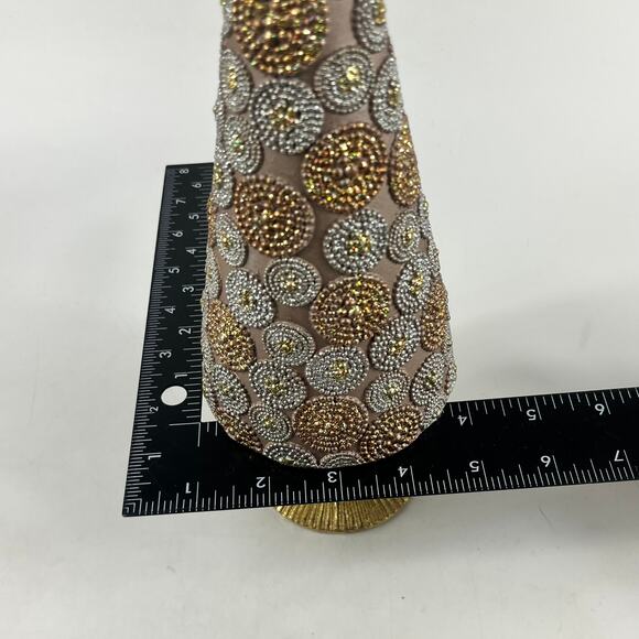 Contemporary Beaded Gold Silver Tabletop Christmas Tree Handmade Holiday Decor - Picture 8 of 11